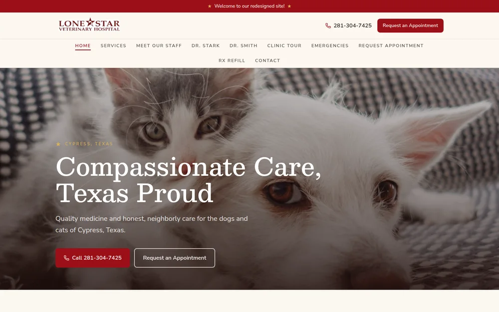 Lone Star Veterinary Hospital: A site I built for another clinic, because they needed one and I could.